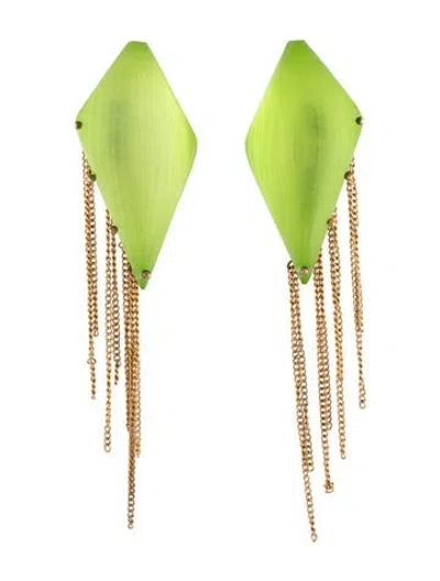 Pre-owned Alexis Bittar Lucite Studded Chain Drop Earrings In Gold/green