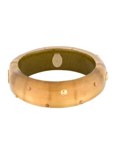 Pre-owned Alexis Bittar Lucite Studded Hinge Bangle Bracelet, 6.5" In Brown