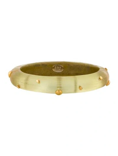 Pre-owned Alexis Bittar Lucite Studded Hinge Bangle Bracelet, 7" In Gold