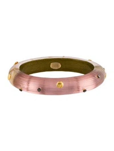 Pre-owned Alexis Bittar Lucite Studded Hinge Bangle Bracelet, 7.25" In Pink