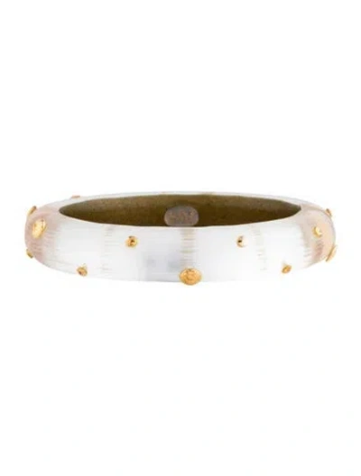 Pre-owned Alexis Bittar Lucite Studded Hinged Bangle, 7" In White