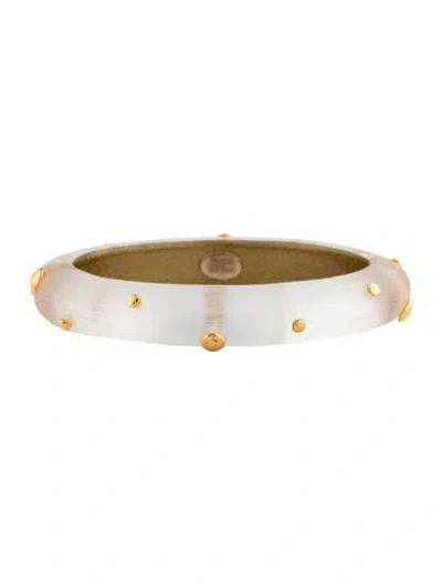 Pre-owned Alexis Bittar Lucite Studded Hinged Bangle, 7.25" In White
