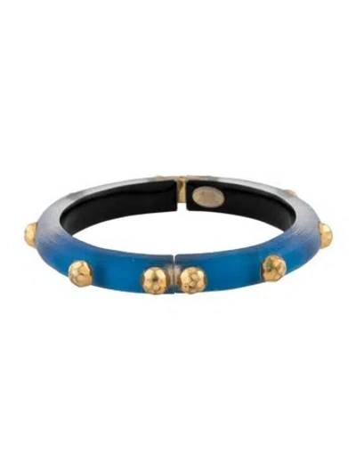 Pre-owned Alexis Bittar Lucite Studded Hinged Bangle Bracelet, 6.75" In Blue/clear