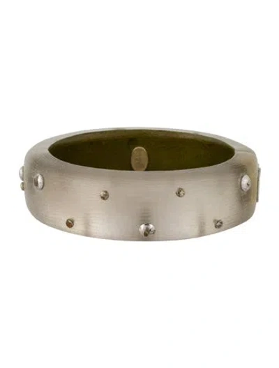 Pre-owned Alexis Bittar Lucite Studded Hinged Bangle Bracelet, 6.75" In Transparent