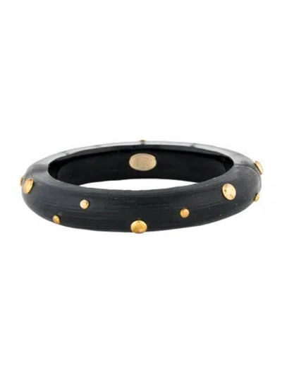 Pre-owned Alexis Bittar Lucite Studded Hinged Bangle Bracelet, 7" In Black/clear