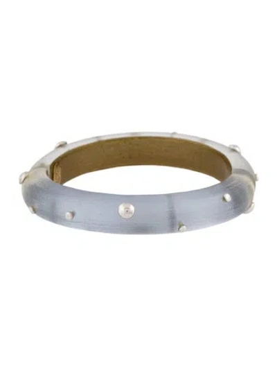 Pre-owned Alexis Bittar Lucite Studded Hinged Bangle Bracelet, 7" In Clear
