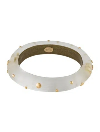 Pre-owned Alexis Bittar Lucite Studded Hinged Bangle Bracelet, 7" In Gold