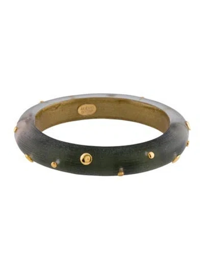 Pre-owned Alexis Bittar Lucite Studded Hinged Bangle Bracelet, 7" In Multi