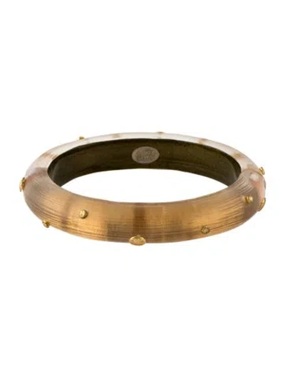 Pre-owned Alexis Bittar Lucite Studded Hinged Bangle Bracelet, 7" In Yellow