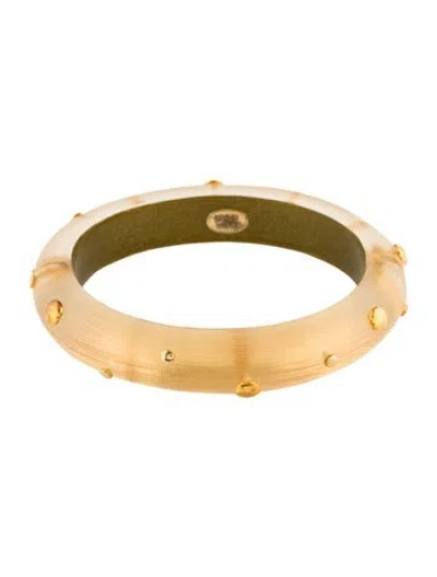 Pre-owned Alexis Bittar Lucite Studded Hinged Bracelet, 7" In Gold
