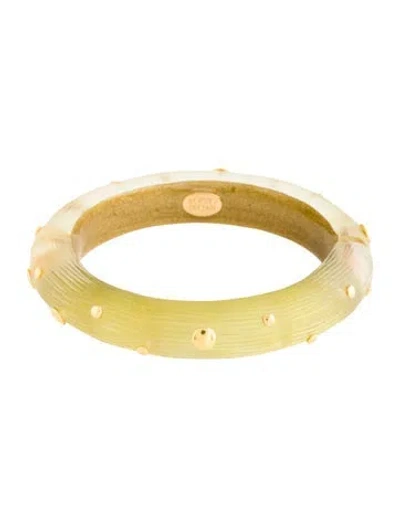 Pre-owned Alexis Bittar Lucite Studded Hinged Cuff Bracelet, 6.5" In Clear/green
