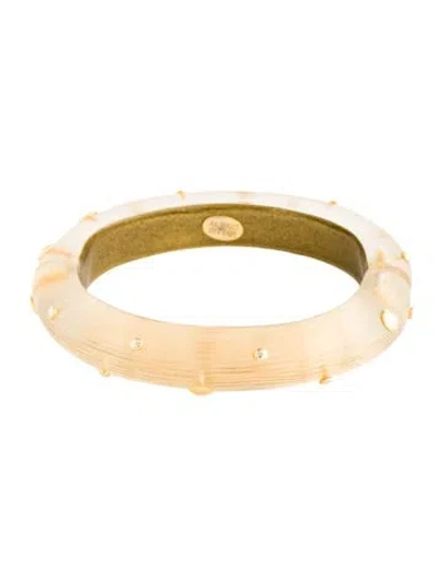 Pre-owned Alexis Bittar Lucite Studded Hinged Cuff Bracelet, 6.75" In Clear