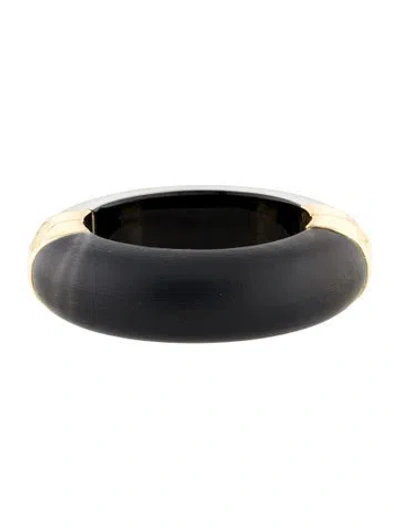 Pre-owned Alexis Bittar Lucite Wide Hinged Bangle Bracelet, 7" In Black