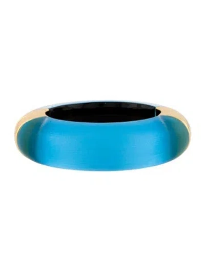 Pre-owned Alexis Bittar Lucite Wide Hinged Bangle Bracelet, 7.5" In Blue