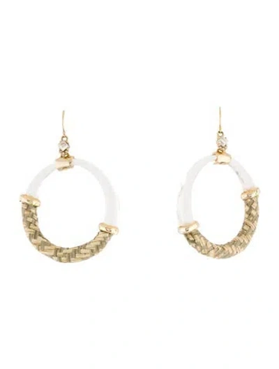 Pre-owned Alexis Bittar Lucite Woven Raffia Hoop Wire Drop Earrings In Gray