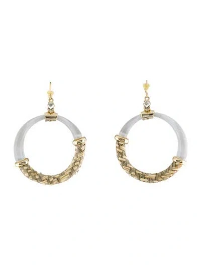 Pre-owned Alexis Bittar Lucite,crystal & Woven Raffia Drop Earrings In Multi