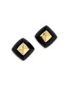 Alexis Bittar Luminous Lucite Armor Black Framed Diamond Shape Drop Earrings In 14k Gold Plated In Black/gold