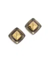 Alexis Bittar Luminous Lucite Armor Black Framed Diamond Shape Drop Earrings In 14k Gold Plated In Green