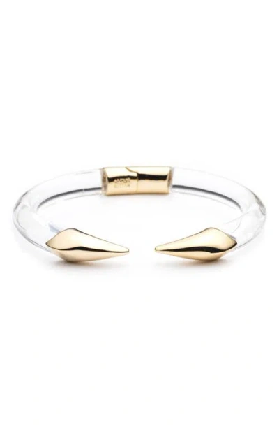 Alexis Bittar Mirrored Pyramid Hinged Cuff Bracelet In White