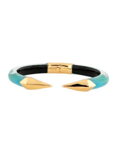 Pre-owned Alexis Bittar Mirrored Pyramid Lucite Hinge Bracelet, 6.75" In Blue/clear