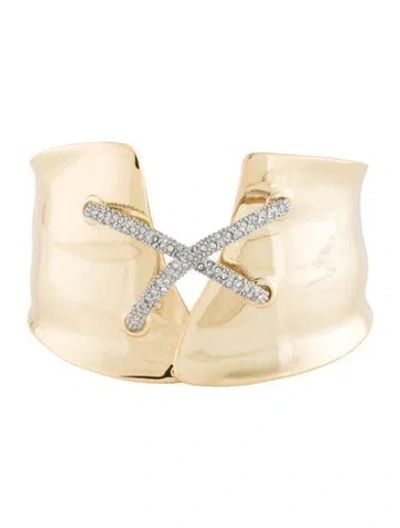 Pre-owned Alexis Bittar Miss Havisham Crystal Encrusted Crisscross Cuff, 7" In Multicolor