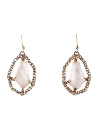 Pre-owned Alexis Bittar Miss Havisham Mother-of-pearl, Stome, & Crystal Encrusted Shield Drop Earrings In Pink