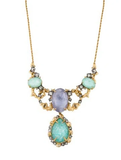 Pre-owned Alexis Bittar Mother Of Pearl & Crystal Collar Necklace, 19" In Multi