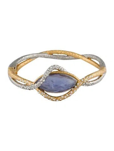 Pre-owned Alexis Bittar Mother Of Pearl Doublet & Crystal Maldivian Elements Bangle Bracelet, 7" In Multi