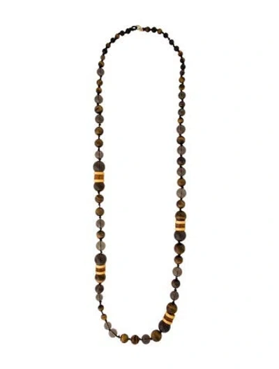 Pre-owned Alexis Bittar Multistone Bead Necklace, 47" In Brown
