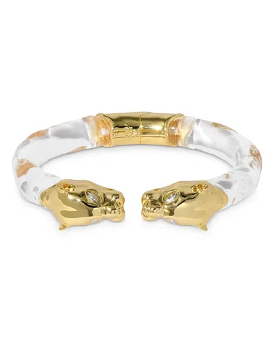 Alexis Bittar Panther Visage Lucite Hinge Cuff Bracelet In Gold