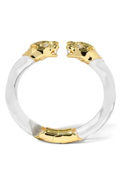 Alexis Bittar Panther Visage Lucite Hinge Cuff Bracelet In White
