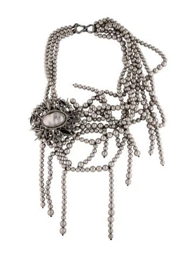 Pre-owned Alexis Bittar Pearl Bead And Crystal Multi Strand Pendant Necklace, 19" In Grey