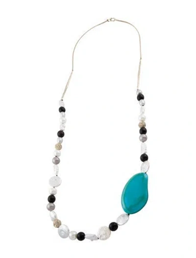 Pre-owned Alexis Bittar Pearl, Crystal, Resin, & Wood Bead Strand Necklace, 38.5", 38.5" In Multi