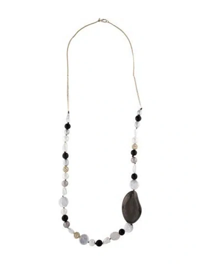 Pre-owned Alexis Bittar Pearl, Crystal, Resin & Wood Bead Strand Necklace, 39" In Multi