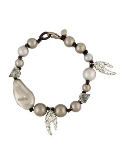 Pre-owned Alexis Bittar Pearl, Faux Pearl, & Crystal Charm Bracelet, 7.75" In Gray