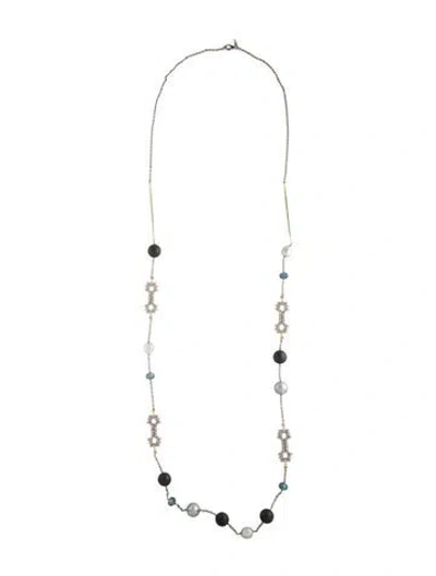 Pre-owned Alexis Bittar Pearl Resin And Crystal Encrusted Long Station Necklace, 41" In Multicolor