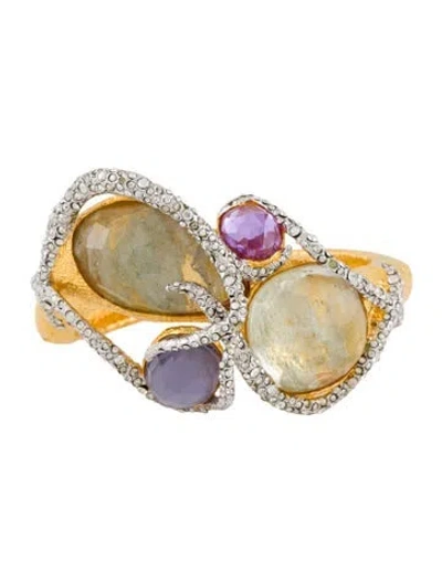 Pre-owned Alexis Bittar Purple Stone, Colorless Stone, & Crystal Bangle Bracelet, 6.5"