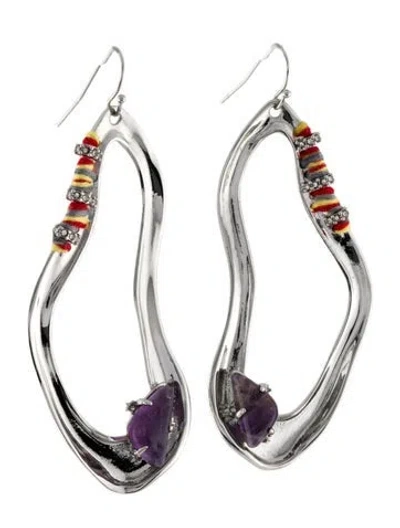 Pre-owned Alexis Bittar Purple Stone, Crystal, & Thread Drop Earrings