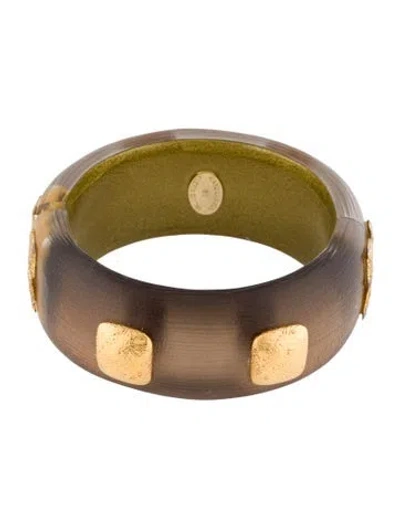 Pre-owned Alexis Bittar Pyramid Studded Hinge Bangle Bracelet, 7" In Multi
