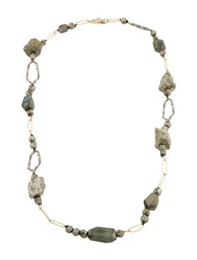 Pre-owned Alexis Bittar Pyrite, Labradorite & Crystal Station Necklace, 25.5" In Multi