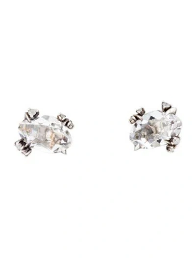 Pre-owned Alexis Bittar Quartz & Diamond Silver Ice Stud Earrings In Multicolor