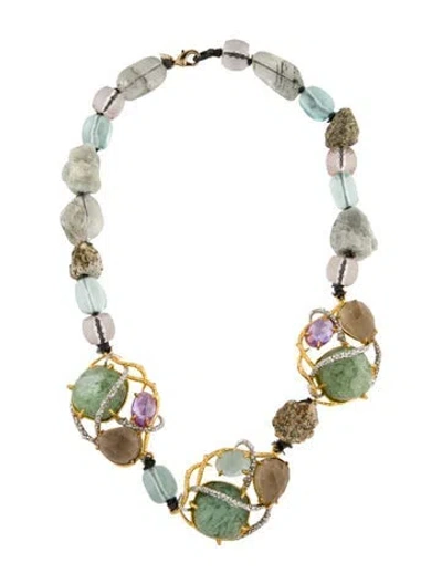 Pre-owned Alexis Bittar Resin And Crystal Elements Mauritius Aqua Vine Collar Necklace, 20" In Multicolor