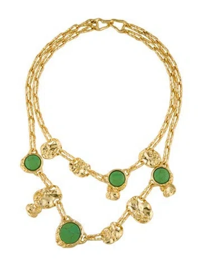 Pre-owned Alexis Bittar Resin Coin Layered Double Strand Necklace, 16.75" In Green