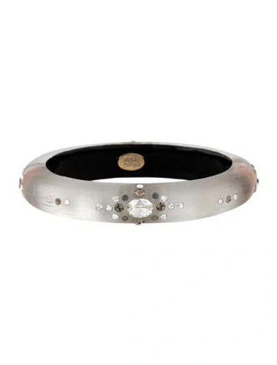 Pre-owned Alexis Bittar Resin, Crystal & Lucite Hinged Bangle Bracelet, 7" In Black/clear/grey