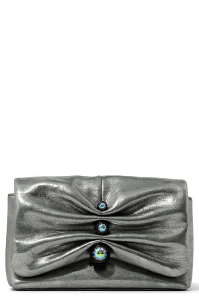 Alexis Bittar Ruched Crystal Metallic Leather Clutch