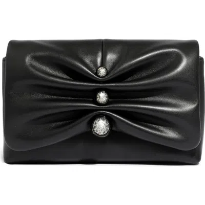 Alexis Bittar Molton Crystal Ruched Leather Crossbody Bag In Black