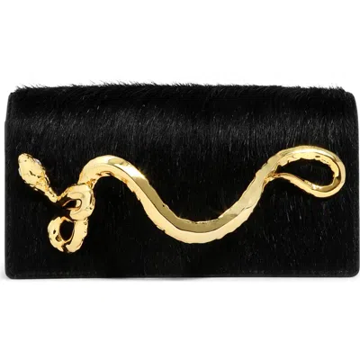 Alexis Bittar Serpent Calf Hair Clutch In Black