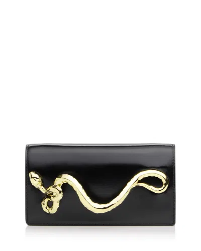 Alexis Bittar Serpent Side Handle Leather Clutch In Black