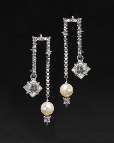 Alexis Bittar Silver Spiked Pavã© Pearl Drop Earring- Air In Metallic