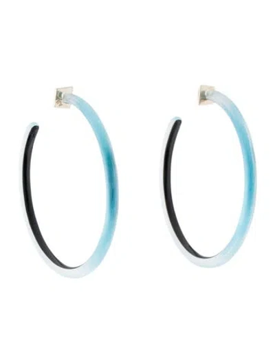 Pre-owned Alexis Bittar Skinny Lucite Hoop Earring In Blue